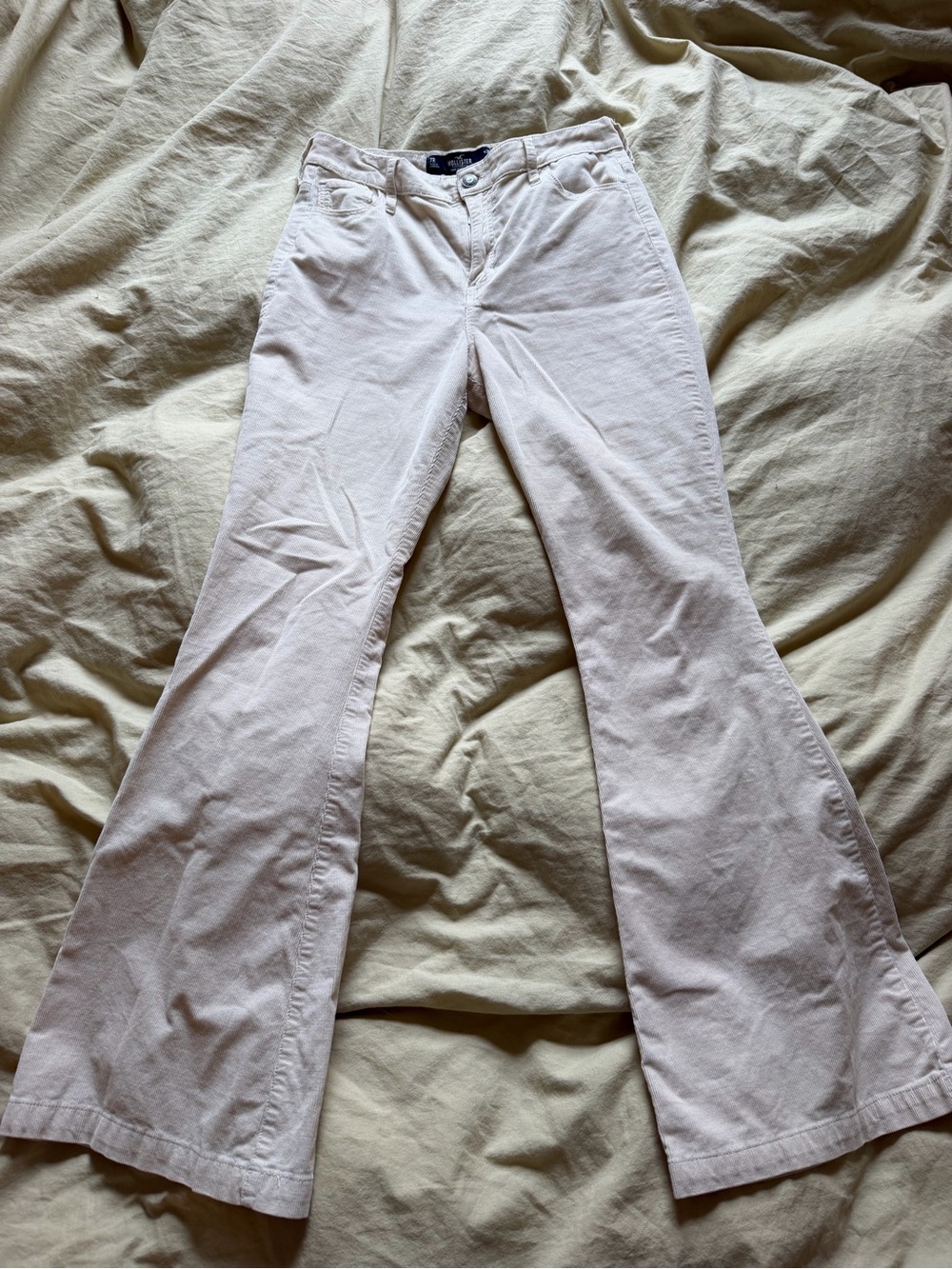 Hollister Cream Corduroy Flare Pants Size 28 High Rise Stretch Retro